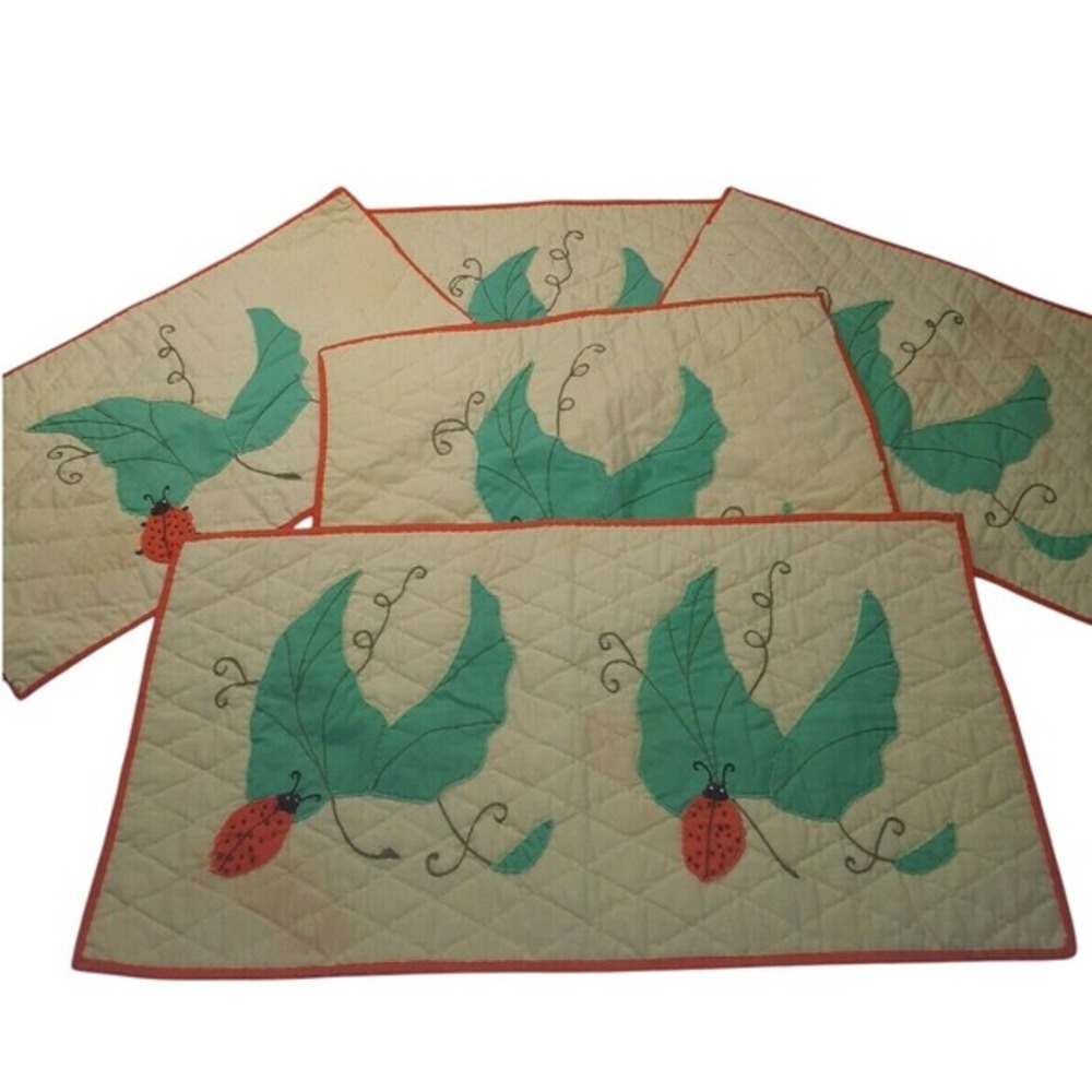 Handmade Ladybug Quilted‎ Placemat Set 5 Piece Table Decor Changing Pad Bassinet